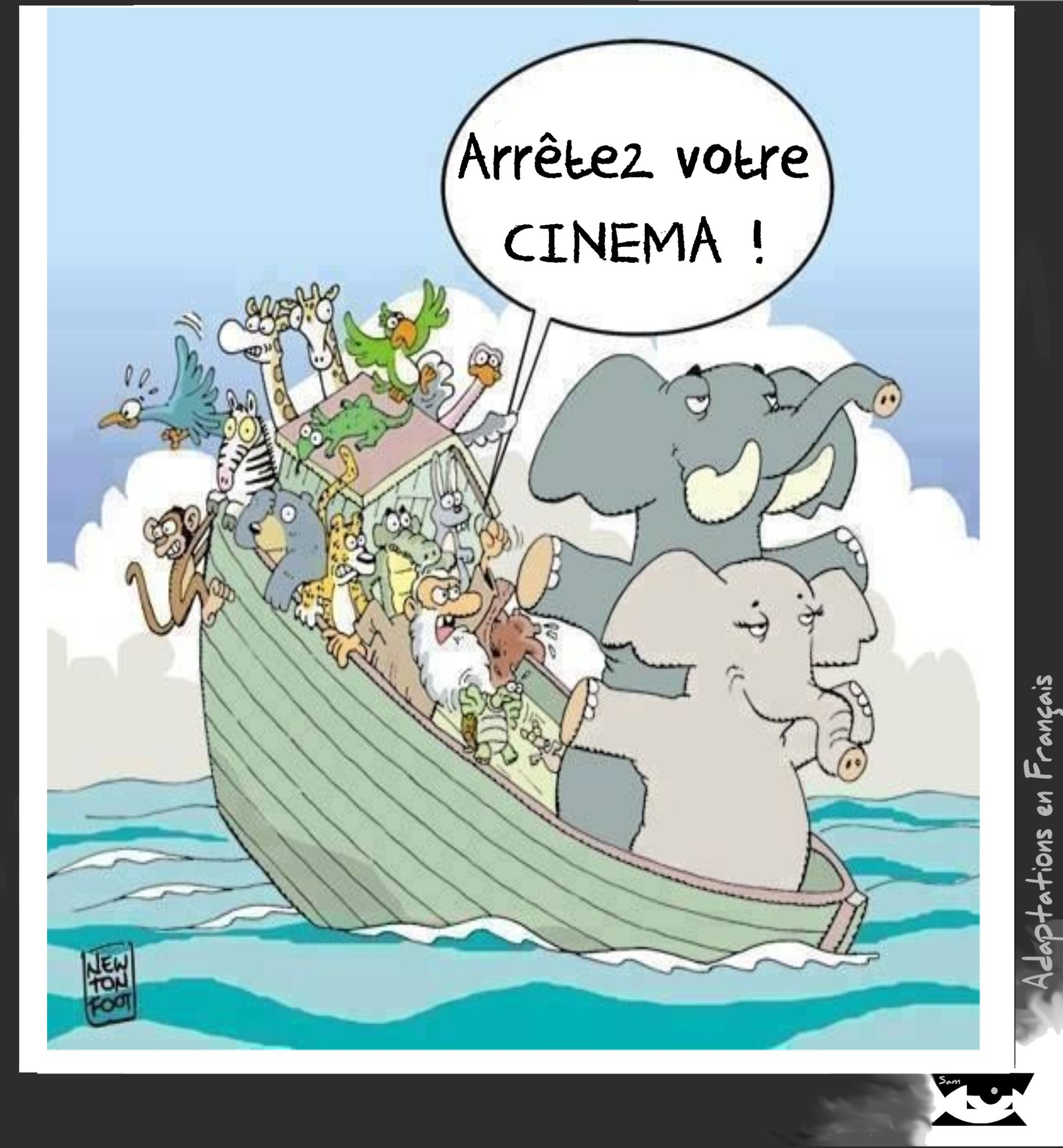Illustration pour le Processus Déception, dédain, puis éviction - Novembre 2024 à juin 2025 - Arretez votre cinéma ! Deux éléphants, en héros du film Titanic, à la proue de l'Arche de Noé.
